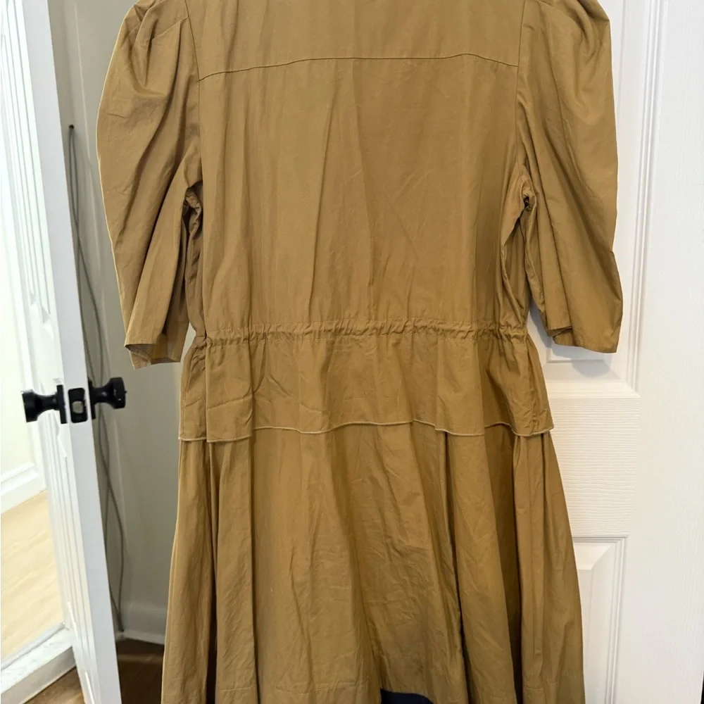 SEE BY CHLOÉ Khaki Puff-shoulder Cinched-waist Tie Ruffle Dress Size 8 - Picture 3 of 6